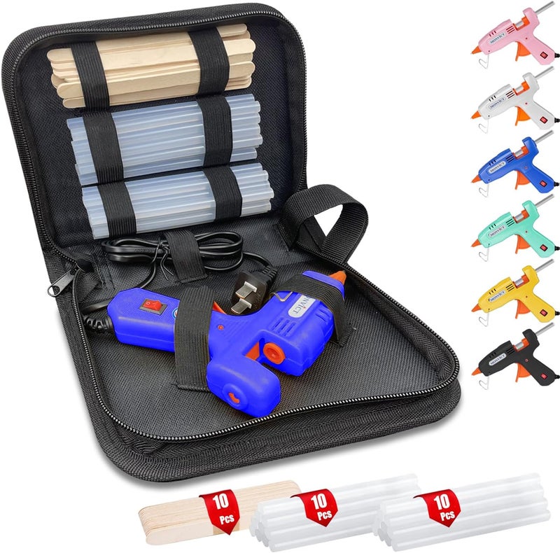 MONVICT Hot Glue Gun Kit, Mini Glue Gun with Carrying Case,20 Pcs Premium Glue Sticks, 10 Pcs Wood Craft sticks, Fast Preheating Hot Melt Glue Gun for School Crafts DIY Arts Gift (Blue, 30Watts) - Image 1